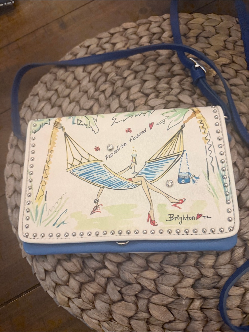 Brighton White and Blue Canvas Crossbody with Hammock Illustration